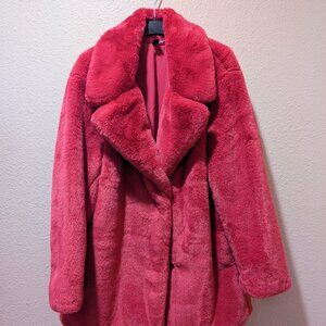 H&M Divided Cerise Pink Faux Fur Coat Size Medium NWOT